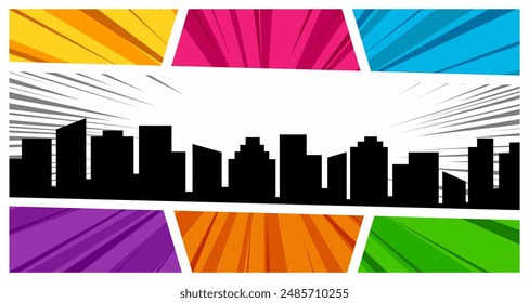 Fondo De La Ciudad Del Cómic Aislado Sobre Fondo Del Cómic. Ilustración vectorial En Estilo Plano.
