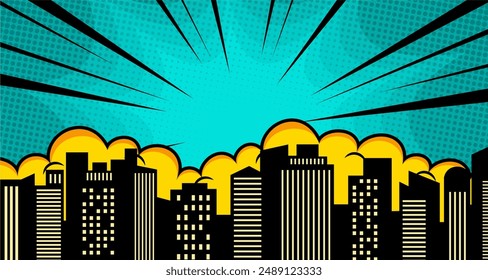 Comic Book City Background Isolated On CARTOON Background. Vector Illustration In Flat Style.