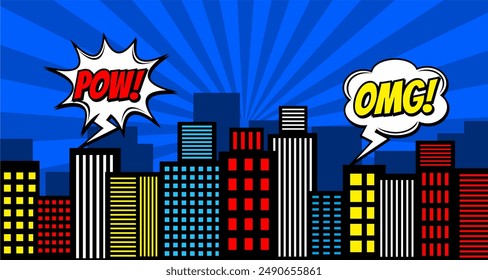 Comic Book City Background Isolated On CARTOON Background. Vector Illustration In Flat Style.