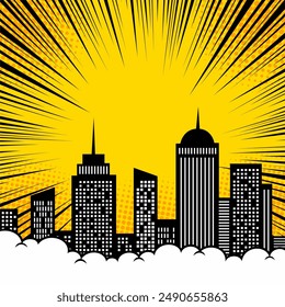 Comic Book City Background Isolated On CARTOON Background. Vector Illustration In Flat Style.