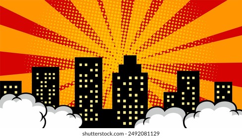 Comic Book City Background Isolated On CARTOON Background. Vector Illustration In Flat Style.