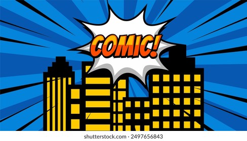 Comic Book City Background Isolated On CARTOON Background. Vector Illustration In Flat Style.