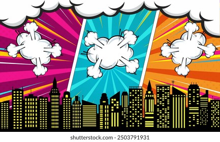 Comic Book City Background Isolated On red Background. Vector Illustration In Flat Style