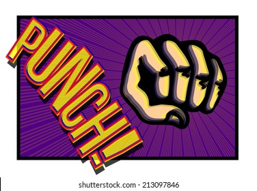 Comic book clipart: punching fist hitting hard with onomatopoeia