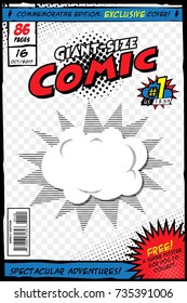 Comic book with cloud and explosion. Vector art.