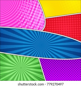 Comic book colorful background with different humor effects in bright colors. Pop art style. Vector illustration