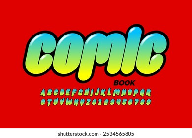 Comic book. Comics style font design, alphabet letters and numbers vector illustration