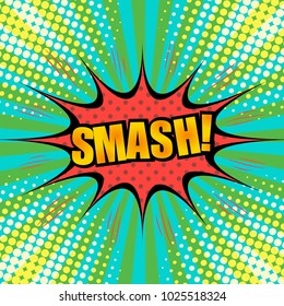 Comic book concept with red Smash bright inscription red speech bubble colorful humor effects in pop art style. Vector illustration