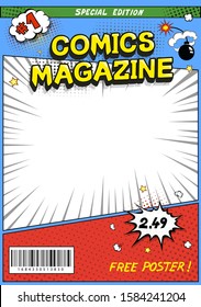 Comic book cover. Comics magazine template, vector illustration.