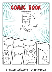 comic book cover, Mock up with empty speech bubbles and monsters