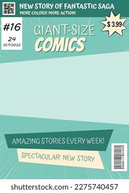 Comic book cover. Retro magazine template. Comic cartoon page vector illustration. Classic storyboard artwork