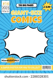Comic book cover. Retro magazine template. Comic cartoon page vector illustration. Classic storyboard artwork