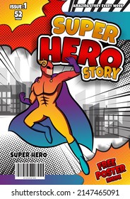 Comic Book Cover with super hero characters, llustration cartoon editable comic book cover template