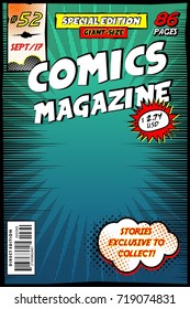 Comic book cover. Vector art with background with gradient effect.