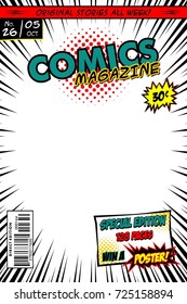 Comic book cover. Vector template. White background.