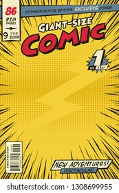 Comic book cover with yellow background. Vector art.