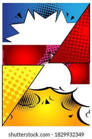 Comic book design background. Cartoon illustration. Vector comics elements filled with colors.