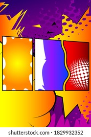 Comic book design background. Cartoon illustration. Vector comics elements filled with colors.