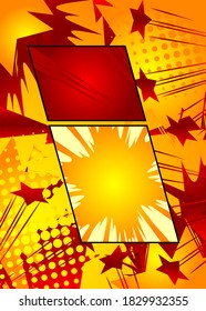Comic-Bücherdesign-Hintergrund. Cartoon-Illustration. Vektorcomics Elemente gefüllt mit Farben.