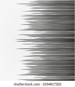 Comic Book Design Element horizontal speed lines on transparent background. Vector Illustration