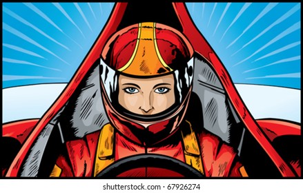 Comic Book Drawing Of An Intense Race Car Driver