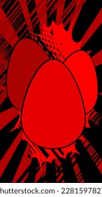 Comic Book Easter background with red eggs and background. Comics abstract holiday backdrop. Retro pop art style poster.