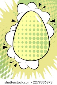 Comic book Easter banner with pastel green and yellow colored Egg. Comics abstract retro pop art style background poster.