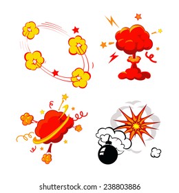 Comic Book Explosion, Bombs And Blast Set, Cartoon Fire Bomb, Bang  And Exploding Symbols