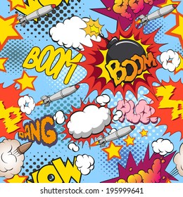 Comic book explosion, boom 
 seamless pattern, vector illustration 