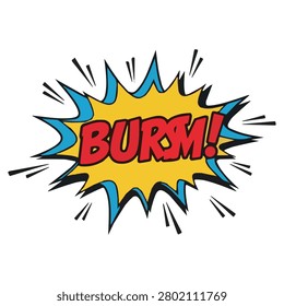 Comic book explosion burst effect with bold red burst text in yellow and blue cartoon speech bubble