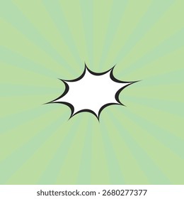 El gráfico de explosión de cómic presenta una forma de ráfaga blanca con contorno negro y líneas radiantes sobre un fondo verde claro que crean un elemento de diseño de estilo retro pop art.