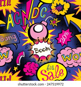 Comic Book Explosion Pattern Vector Illustration Seamless Art Acdc