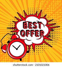 Comic book explosion with text Best offer, vector illustration. Best offer in comic pop art style. Comic advertising concept with Special offer wording. Modern Web Banner Element