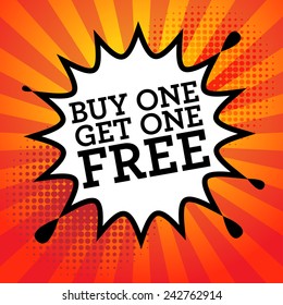 Comic Book Explosion With Text Buy One, Get One Free, Vector Illustration