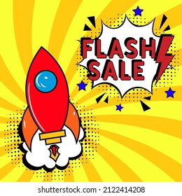 Comic book explosion with text Flash sale, vector illustration. Flash sale banner pop art. One day, special offer, clearance. Sale banner template design, Super Sale, end of season special