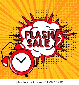 Comic book explosion with text Flash sale, vector illustration. Flash sale banner pop art. One day, special offer, clearance. Sale banner template design, Super Sale, end of season special