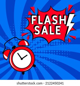 Comic book explosion with text Flash sale, vector illustration. Flash sale banner pop art. One day, special offer, clearance. Sale banner template design, Super Sale, end of season special