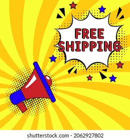 Comic book explosion with text Free shipping, vector illustration. Free shipping in comic pop art style. Comic advertising concept with Free shipping wording. Modern Web Banner Element