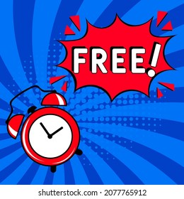 Explosión de historietas con texto Free!, ilustración vectorial. ¡Libre! en el estilo de arte pop cómico. El concepto de publicidad cómica con Free! de la directiva. Elemento de Banner Web moderno