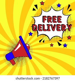 Comic book explosion with text Free delivery, vector illustration. Free delivery in comic pop art style. Comic advertising concept with Free delivery. Modern Web Banner Element
