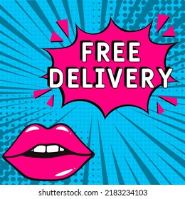 Comic book explosion with text Free delivery, vector illustration. Free delivery in comic pop art style. Comic advertising concept with Free delivery. Modern Web Banner Element
