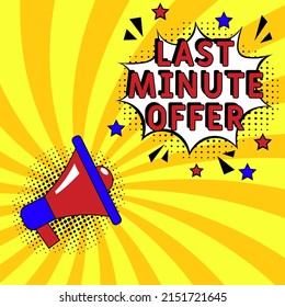 Comic book explosion with text last minute offer, vector illustration. last minute offer in comic pop art style. Comic advertising concept with Special offer wording. Modern Web Banner Element
