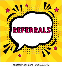 Comic Book Explosion With Text Referrals. Referrals In Comic Pop Art Style. Comic Advertising Concept With Special Offer Wording. Modern Web Banner Element