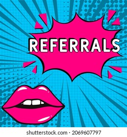 Comic Book Explosion With Text Referrals. Referrals In Comic Pop Art Style. Comic Advertising Concept With Special Offer Wording. Modern Web Banner Element