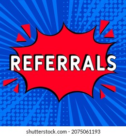 Comic Book Explosion With Text Referrals. Referrals In Comic Pop Art Style. Comic Advertising Concept With Special Offer Wording. Modern Web Banner Element