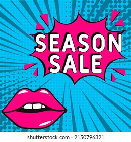 Explosión de historietas con texto Venta de temporada, ilustración vectorial. Venta de temporada al estilo de arte pop cómico. Concepto de publicidad cómica con la formulación de oferta especial. Elemento de Banner Web moderno