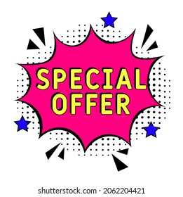 Comic book explosion with text Special offer, vector illustration. Special offer in comic pop art style. Comic advertising concept with Special offer wording. Modern Web Banner Element
