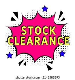 Comic book explosion with text Stock clearance, vector illustration. Stock clearance in comic pop art style. Comic advertising concept with Special offer wording. Modern Web Banner Element