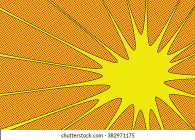 Comic Book Explosion Vector Illustration Yellow Radial Lines With Dots Halftone Background Square Fight Stamp For Card Sun Ray Or Star Burst Element Superhero Frame