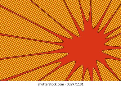 Ilustración vectorial de la explosión del libro de historietas Líneas radiales rojas con puntos de fondo medio sello de pelea cuadrado para la tarjeta rayo sol o elemento estelar de ráfaga de superhéroe marco